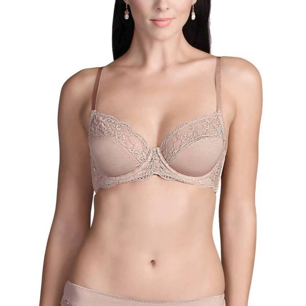 Affinitas Nicole Underwire Bra NUDE Lace Trim 32B Unlined Lightweight NEW